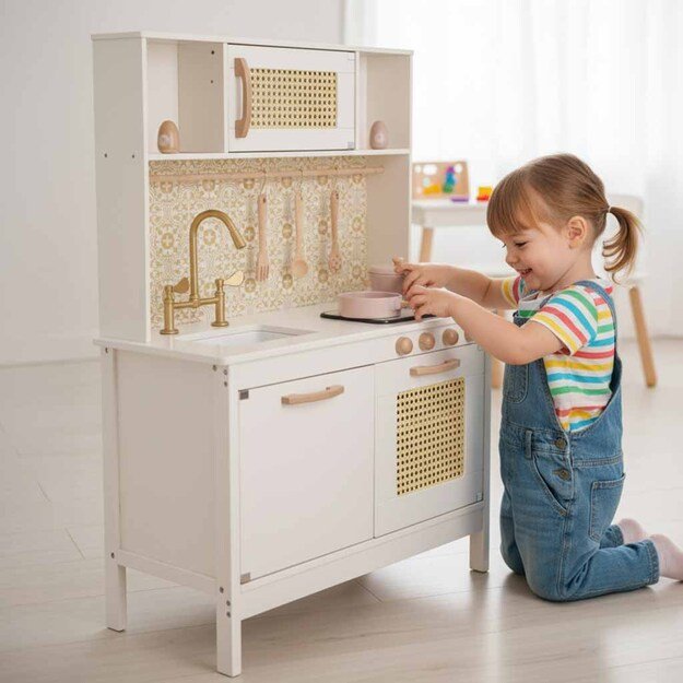 Vaikiška retro MDF medinė virtuvė su BOHO aksesuarais