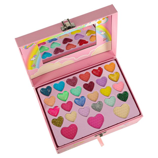 Makiažo ir nagų rinkinys makiažas kosmetika &scaron;e&scaron;ėliai lakai stalčiai vienaragis