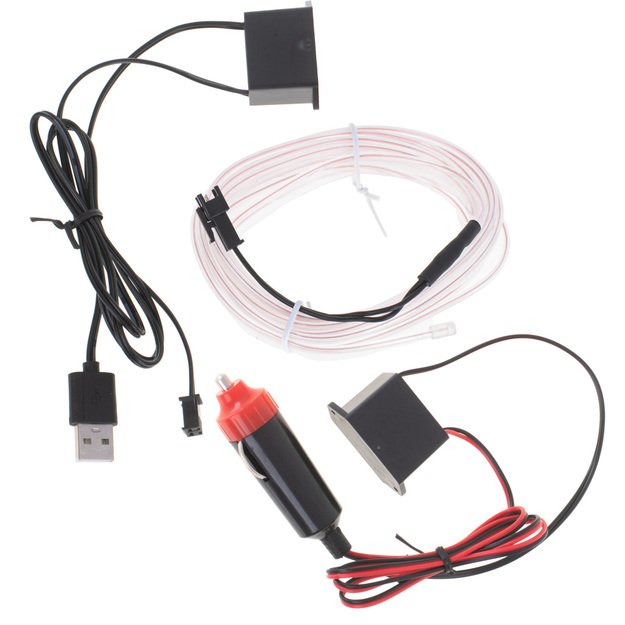 LED aplinkos apšvietimas automobiliui / automobilio USB / 12 V juosta 3 m balta