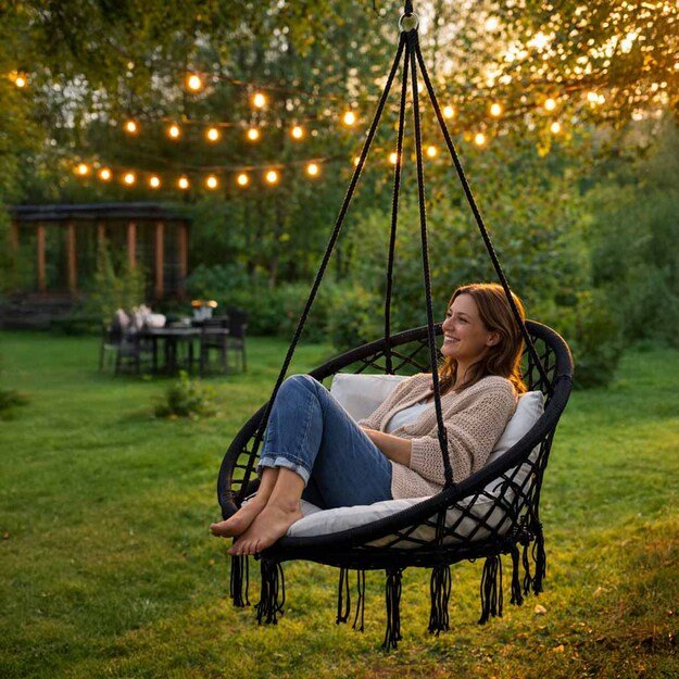 Er&scaron;kėčių lizdas fotelis supynės su atlo&scaron;u juodas 80cm