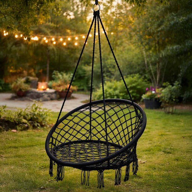 Er&scaron;kėčių lizdas fotelis supynės su atlo&scaron;u juodas 80cm