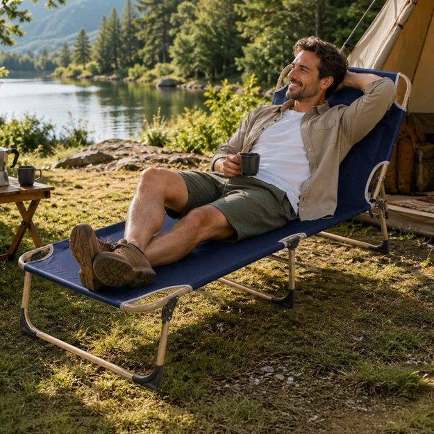 Sulankstoma turistinė lova Kanada reguliuojama sofa 193 cm tamsiai mėlyna