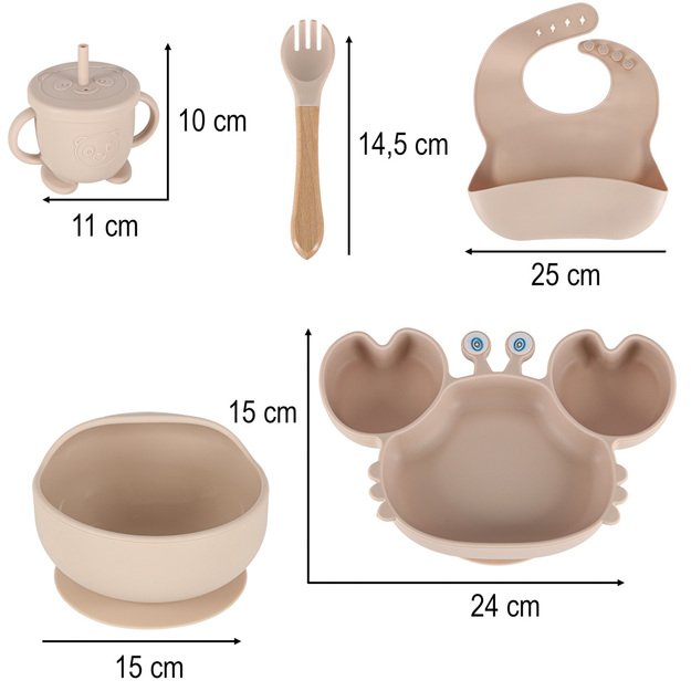 Silikoniniai kūdikių indai kūdikis krabas 9 vienetų rinkinys smėlio spalvos