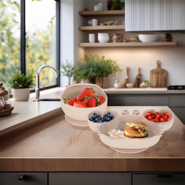 Silikoniniai kūdikių indai kūdikis krabas 9 vienetų rinkinys smėlio spalvos