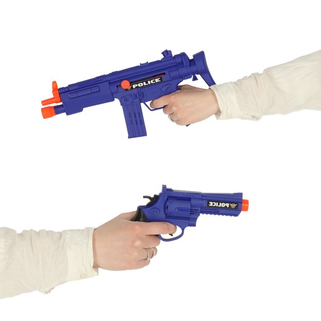 Mažojo policininko policijos rinkinys pistoletas &scaron;autuvas kaukė antrankiai policijos reikmenys