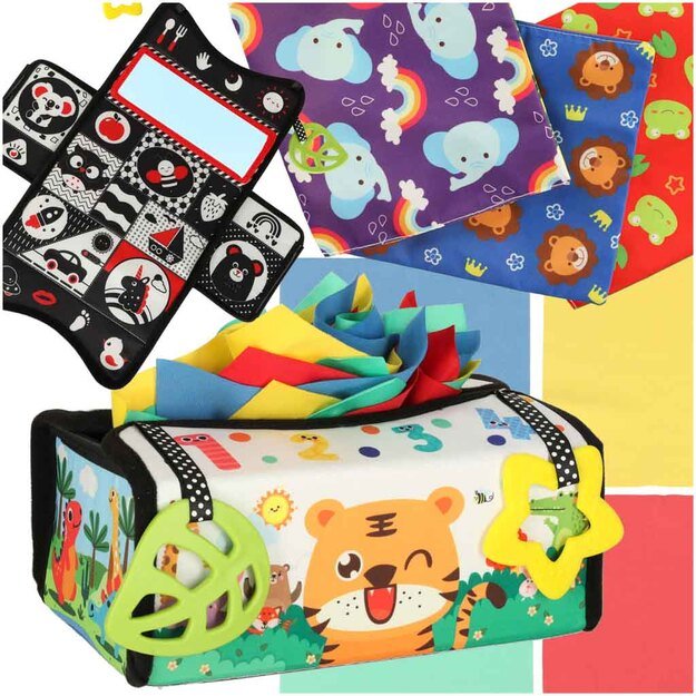 Sorteris sensorinių servetėlių dėžutė montessori kilimėlis 2in1