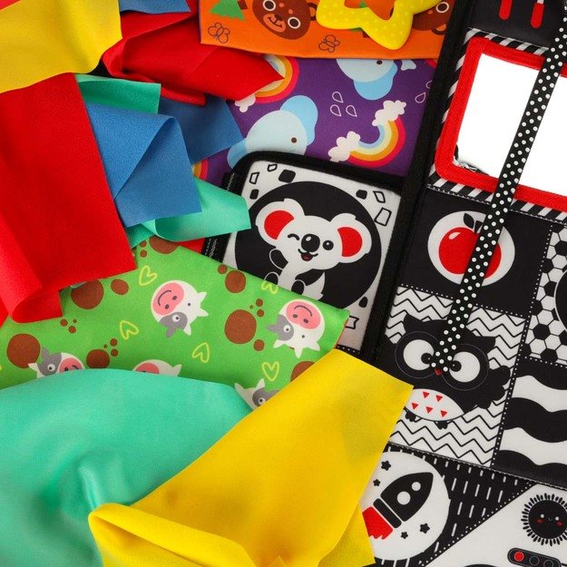 Sorteris sensorinių servetėlių dėžutė montessori kilimėlis 2in1