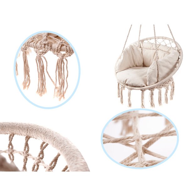 Er&scaron;kėčių lizdas fotelis supynės su atlo&scaron;u ecru 80cm + pagalvėlės