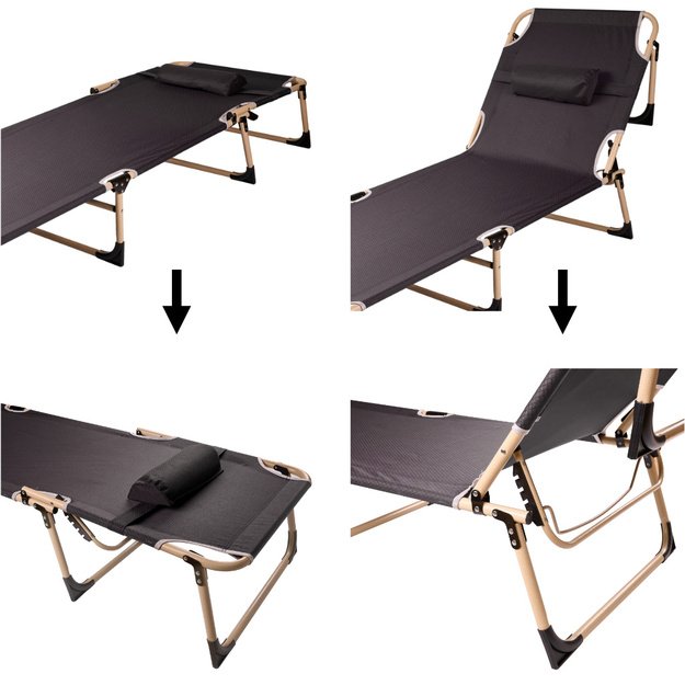 Sulankstoma kelioninė lauko lova canada recliner reguliuojama 193 cm pilka