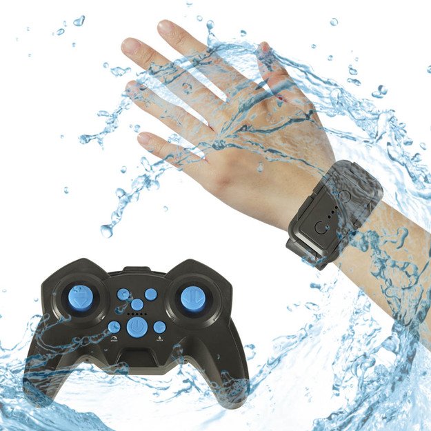 RC amfibija vandeniui atsparus automobilis, valdomas rankų gestais + 2 nuotolinio valdymo pulteliai mėlynos spalvos