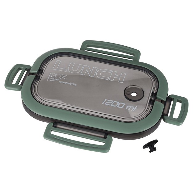 Pietums skirta pusryčių dėžutė su skyreliais, padalinta į skyrius 1200ml žalia