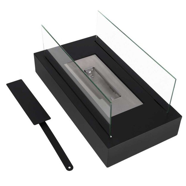 Laisvai pastatoma stačiakampė, nedūmijanti, ant stalo pastatoma biokuro krosnelė