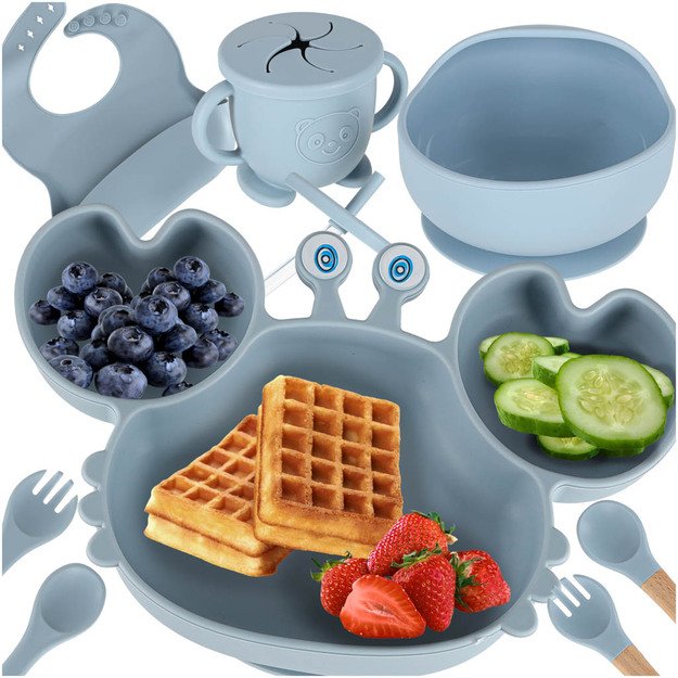 Silikoniniai kūdikių indai kūdikis krabas 9 dalių rinkinys mėlynos spalvos