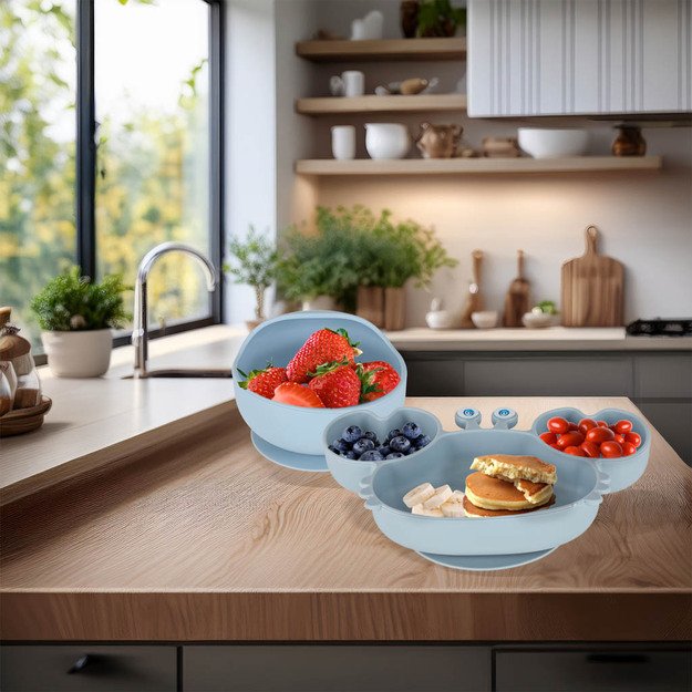 Silikoniniai kūdikių indai kūdikis krabas 9 dalių rinkinys mėlynos spalvos