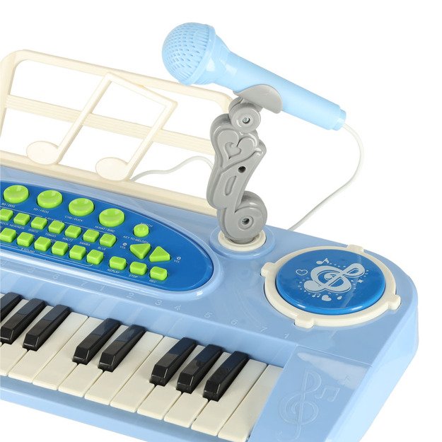 Klaviatūra vaikams interaktyvūs fortepijoniniai vargonai 37 klavi&scaron;ai mikrofono stovas mėlynas
