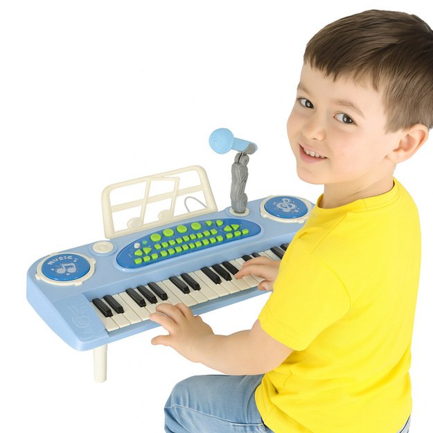 Klaviatūra vaikams interaktyvūs fortepijoniniai vargonai 37 klavi&scaron;ai mikrofono stovas mėlynas