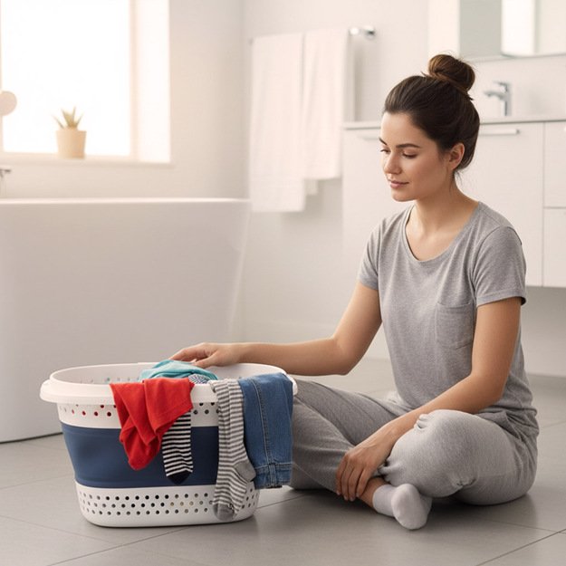 Skalbinių krep&scaron;ys sulankstomas silikoninis didelis krep&scaron;ys 32L