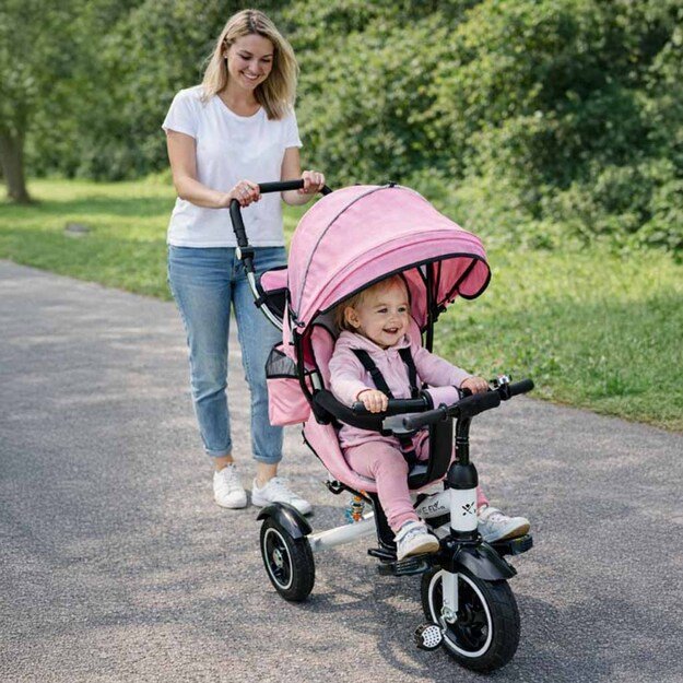 Trike Fix V3 triratis 3in1 vežimėlis dviratis 360 pasukamas laisvas ratas rožinis