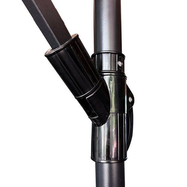 Didelis sulankstomas sodo skėtis su 290 cm ilgio prailgintuvu, juodas