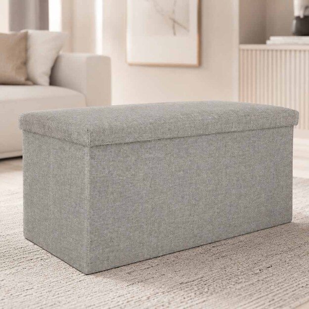 Sulankstomas pufas su dėže pilkas didelis 76x38x38cm
