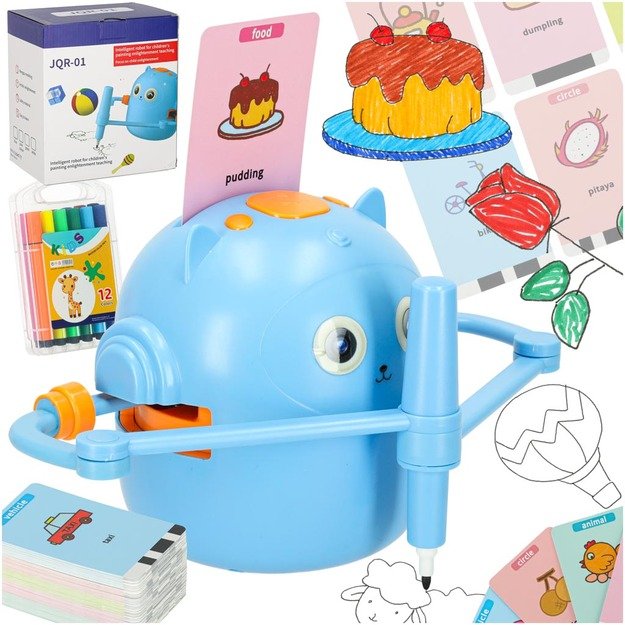 Edukacinis robotas interaktyvus mokymasis pie&scaron;ti ra&scaron;ymo fiche rinkinys žymekliai mėlyni