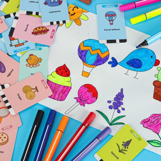 Edukacinis robotas interaktyvus mokymasis pie&scaron;ti ra&scaron;ymo fiche rinkinys žymekliai mėlyni