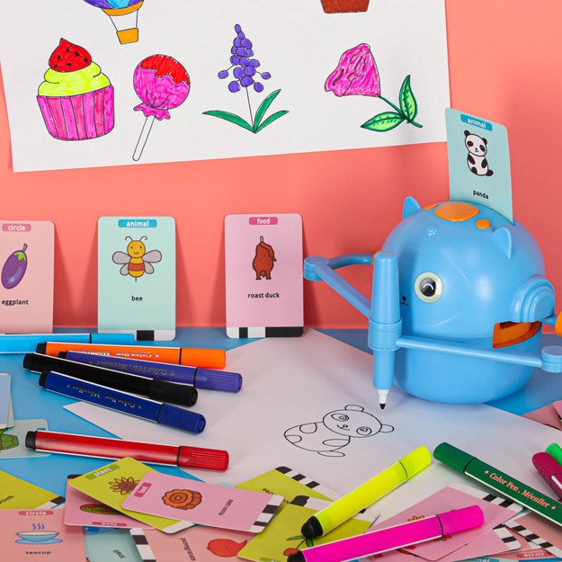 Edukacinis robotas interaktyvus mokymasis pie&scaron;ti ra&scaron;ymo fiche rinkinys žymekliai mėlyni