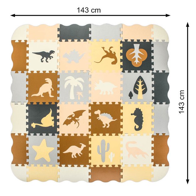 Putų dėlionės kilimėlis / žaidimų kilimėlis 36el. dinozaurai 143cm x 143cm x1cm