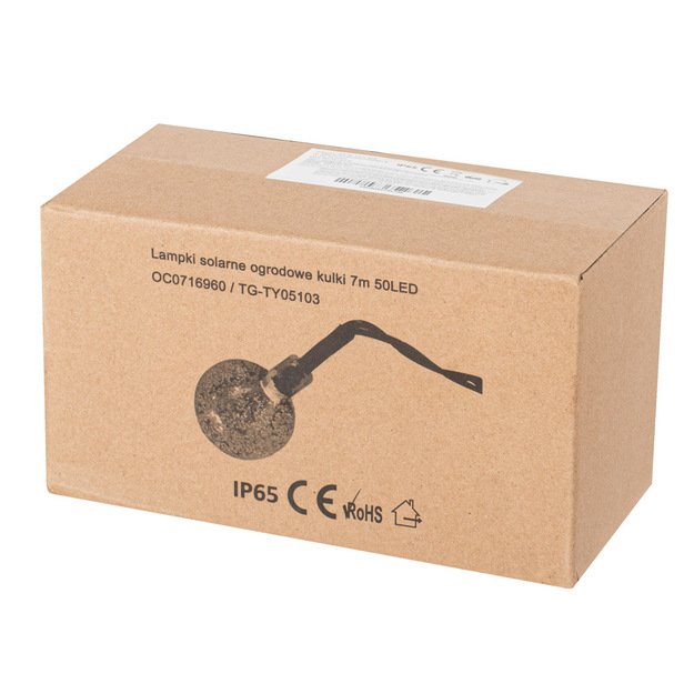 Saulės sodo ap&scaron;vietimo rutuliukai 7m 50LED &scaron;iltai baltos spalvos