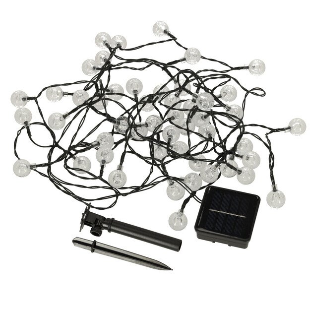 Saulės sodo ap&scaron;vietimo rutuliukai 7m 50LED &scaron;iltai baltos spalvos