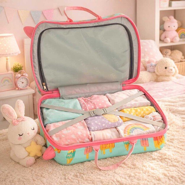 Vaiki&scaron;kas kelioninis lagaminas ant ratukų su ledais