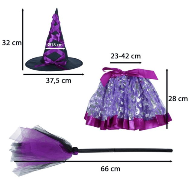 Raganos kostiumas mergaitei 3 dalių violetinis 3