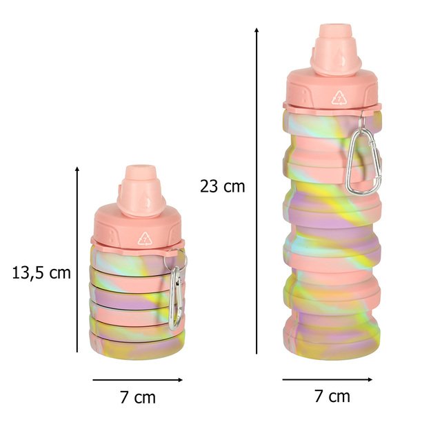 Vandens buteliukas bidonas silikoninis sulankstomas su rankena sportinis 500ml vaivorykštinis 15