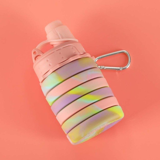 Vandens buteliukas bidonas silikoninis sulankstomas su rankena sportinis 500ml vaivorykštinis 13
