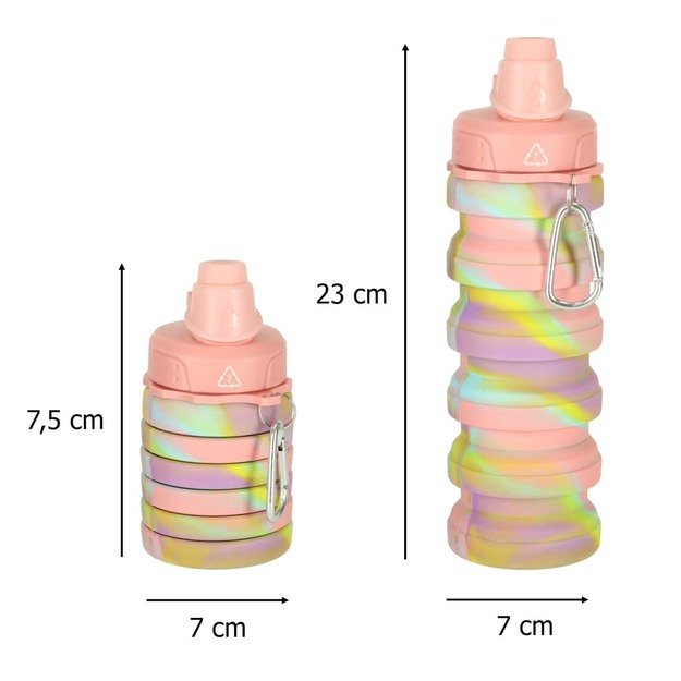 Vandens buteliukas bidonas silikoninis sulankstomas su rankena sportinis 500ml vaivorykštinis 14