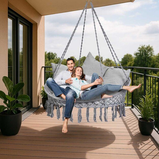 Sūpynės  Erškėtrožių lizdas  su atlošu sodo sūpynės 120x140x140 XXL pilkos spalvos 4