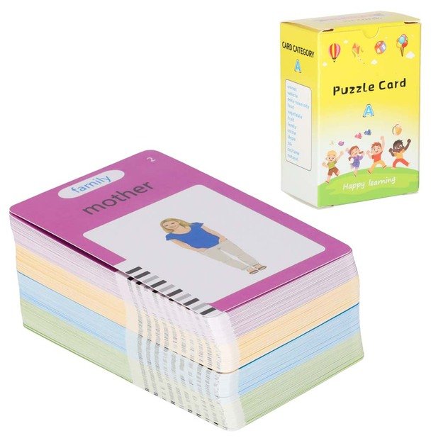 Anglų kalbos žodyno mokymosi kortelių skaitymo kortelė flipchart blue