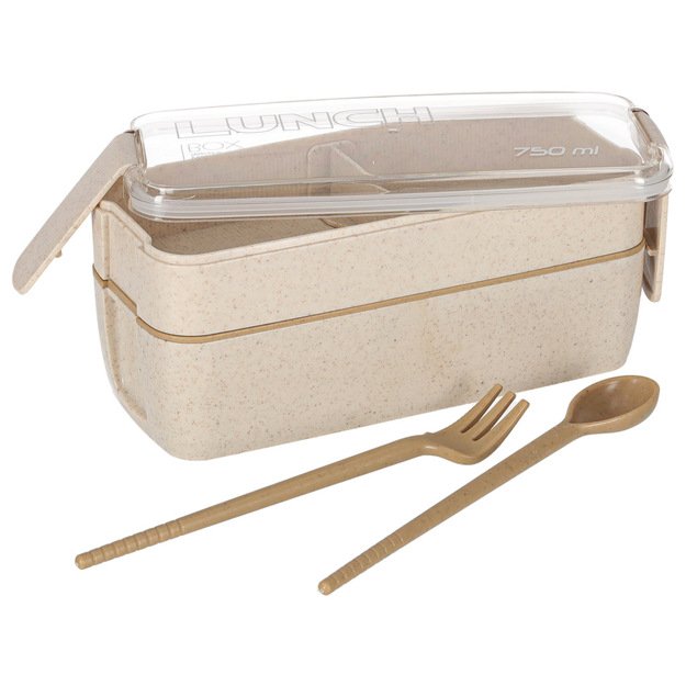 Pusryčių dėžutė pusryčių dėžutė su skyreliais, padalinta į skyrius 750ml, smėlio spalvos