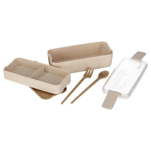 Pusryčių dėžutė pusryčių dėžutė su skyreliais, padalinta į skyrius 750ml, smėlio spalvos