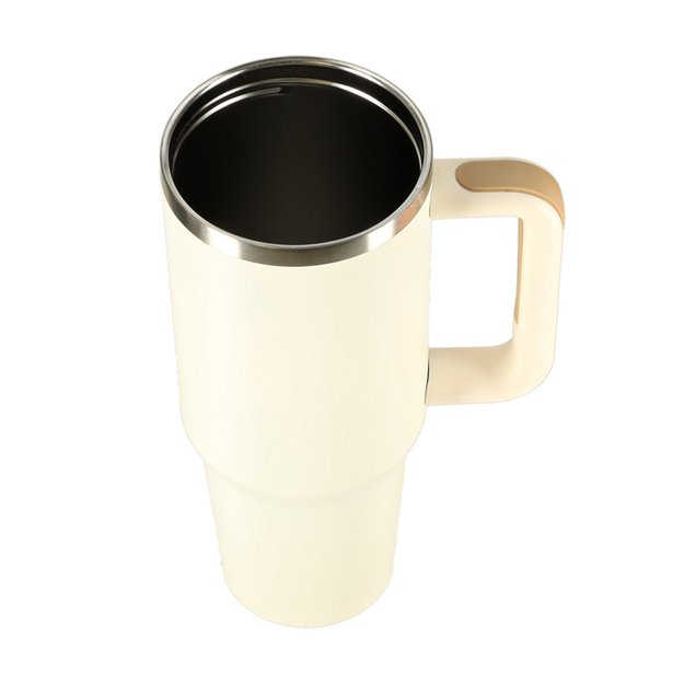 Termo puodelis su &scaron;iaudeliu ir rankenėle termosas 1200ml kreminės spalvos
