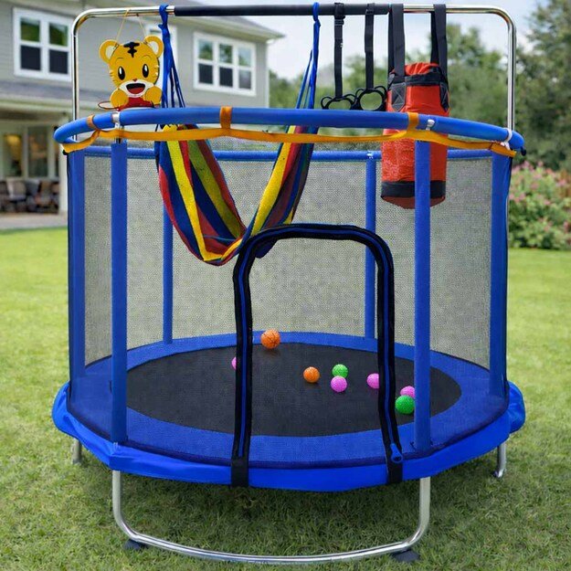 Vaikų batutas sodo kamuolio tinklas krep&scaron;inio kamuolys 155cm mėlynas