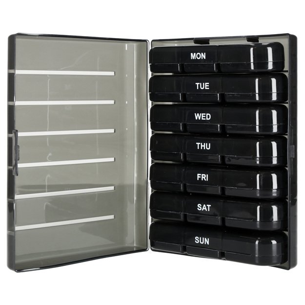 Vaistų tablečių organizatoriaus konteineris juodas