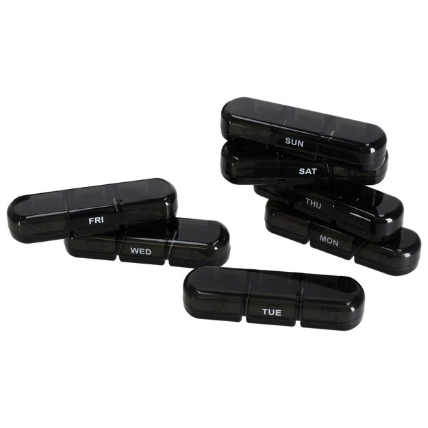 Vaistų tablečių organizatoriaus konteineris juodas