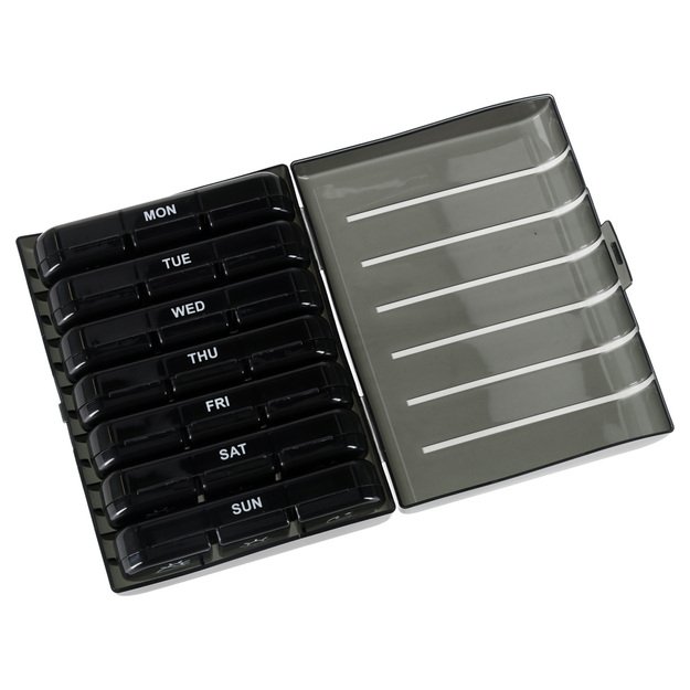 Vaistų tablečių organizatoriaus konteineris juodas