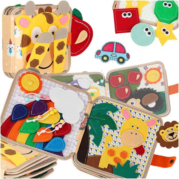 Sensorinė mokomoji 3D veltinio manipuliatyvi knygelė su judančiomis dalimis žirafa