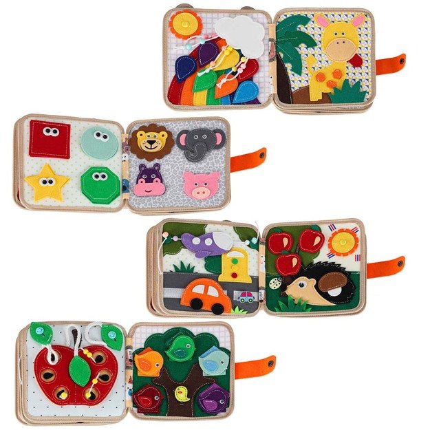 Sensorinė mokomoji 3D veltinio manipuliatyvi knygelė su judančiomis dalimis žirafa