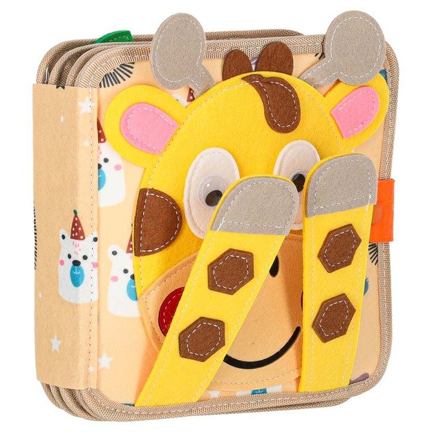 Sensorinė mokomoji 3D veltinio manipuliatyvi knygelė su judančiomis dalimis žirafa