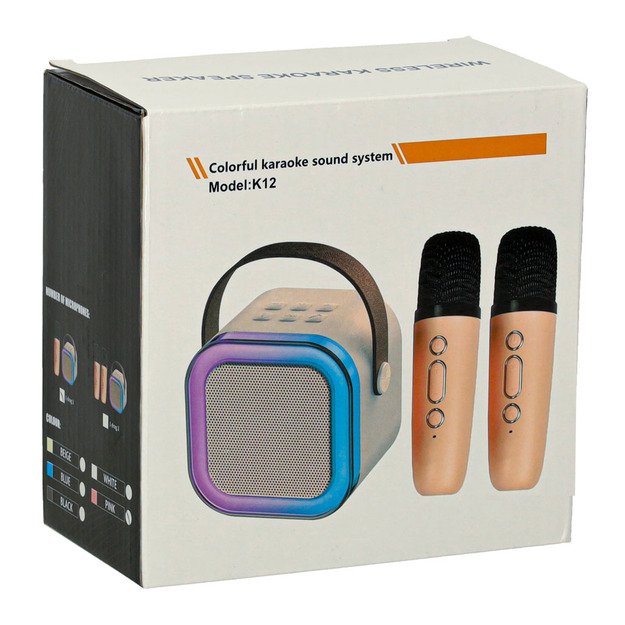 Karaokės rinkinys 2 mikrofonai + ne&scaron;iojamas garsiakalbis BLUETOOTH USB LED rožinis