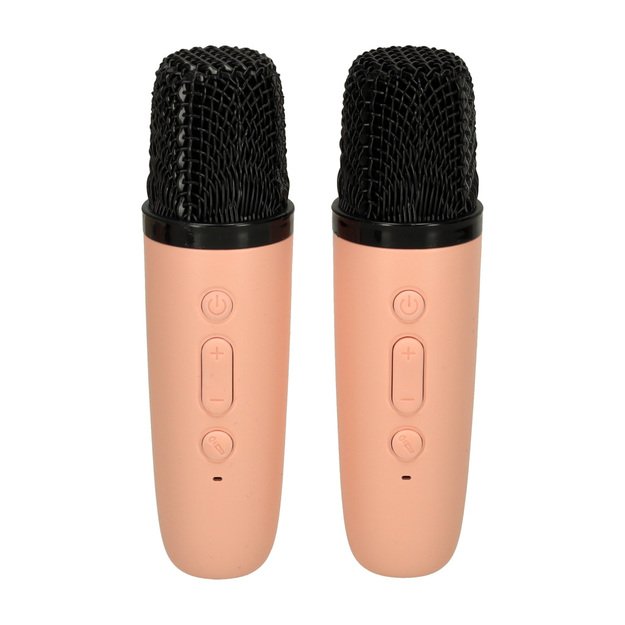 Karaokės rinkinys 2 mikrofonai + ne&scaron;iojamas garsiakalbis BLUETOOTH USB LED rožinis