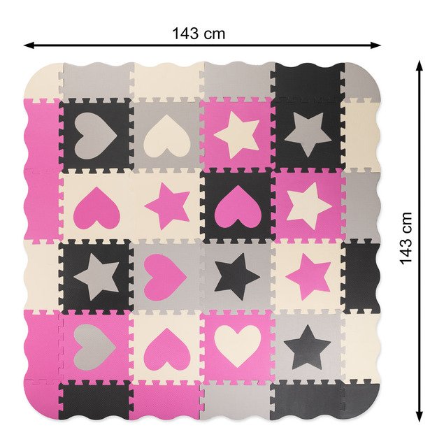 Putplasčio kilimėlis / lovytė 36el pilka/rožinė 143cm x 143cm x 1cm